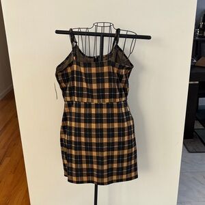 No Boundaries Black and Tan Checkered Mini Dress